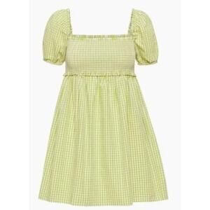 Aritzia Sunday Best Hadley Green Gingham Puff Sleeve Mini Dress Women's Small